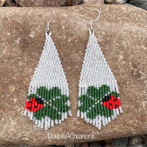 Four Leaf Clover with Ladybug Beaded Earrings, New, Handmade by Me